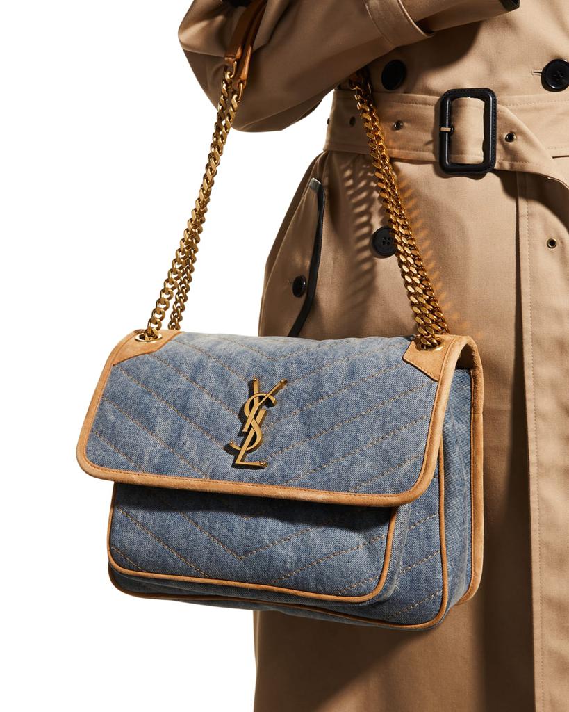 Niki Medium YSL Denim Shoulder Bag商品第5张图片规格展示
