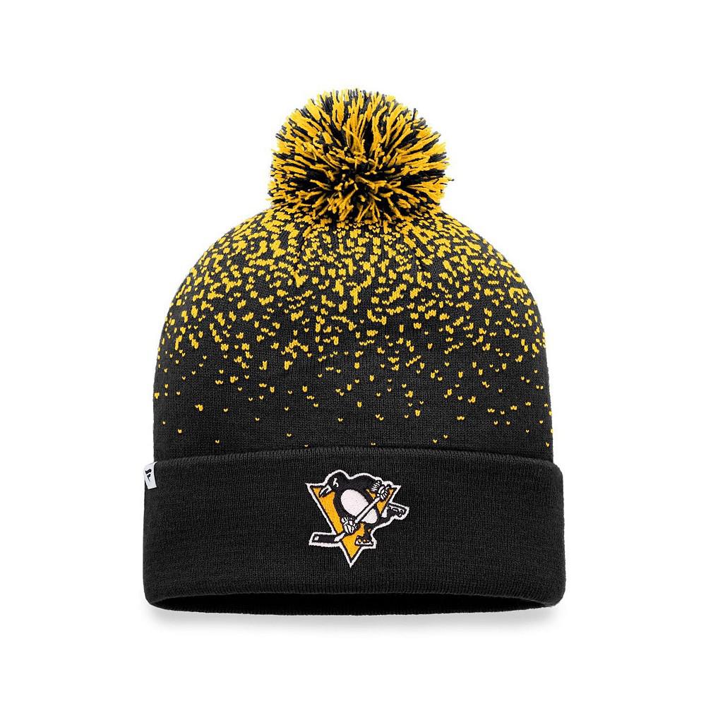 Men's Branded Black Pittsburgh Penguins Iconic Gradient Cuffed Knit Hat with Pom商品第2张图片规格展示