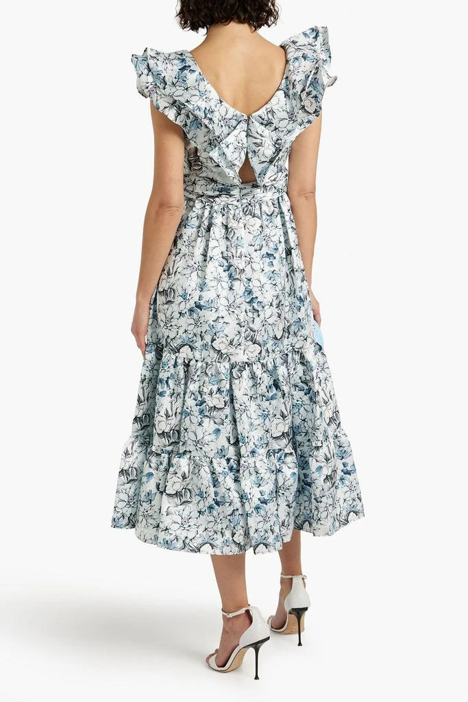 商品Badgley Mischka|Ruffled floral-print satin-twill midi dress,价格¥2438,第3张图片详细描述