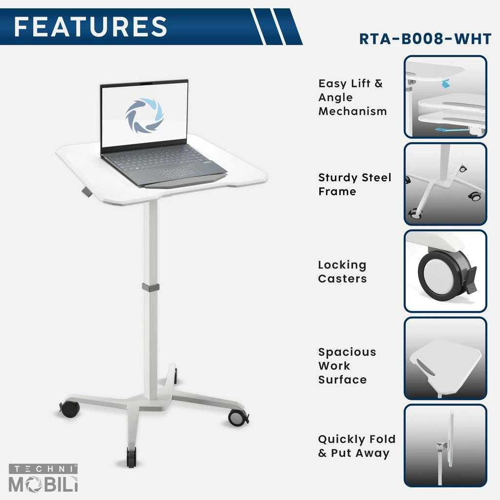 商品Streamdale Furniture|Streamdale Sit To Stand Mobile Laptop Computer Stand With Height Adjustable,价格¥1826,第5张图片详细描述