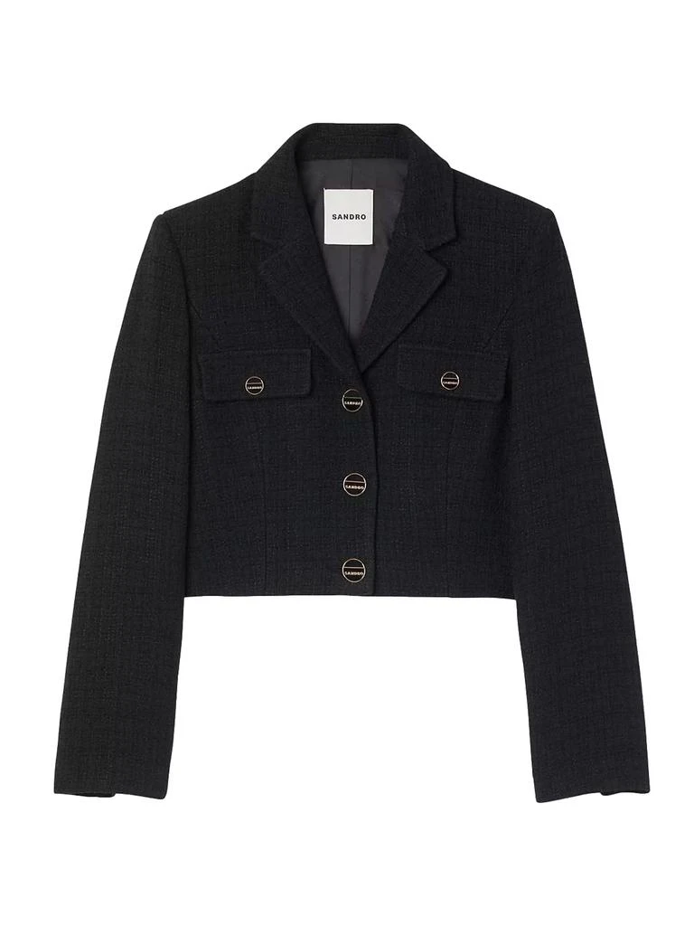 商品Sandro|Cropped Tweed Button-Up Jacket,价格¥1984,第1张图片
