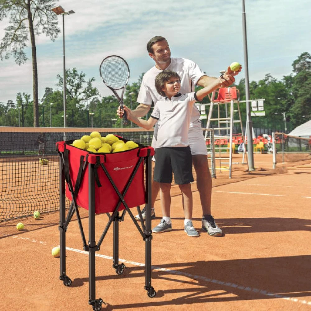 商品Hivvago|Lightweight Foldable Tennis Ball Teaching Cart with Wheels and Removable Bag-Red,价格¥664,第1张图片