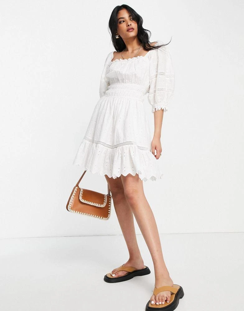 商品Topshop|Topshop broderie ruched waist mini dress in ivory,价格¥347,第2张图片详细描述