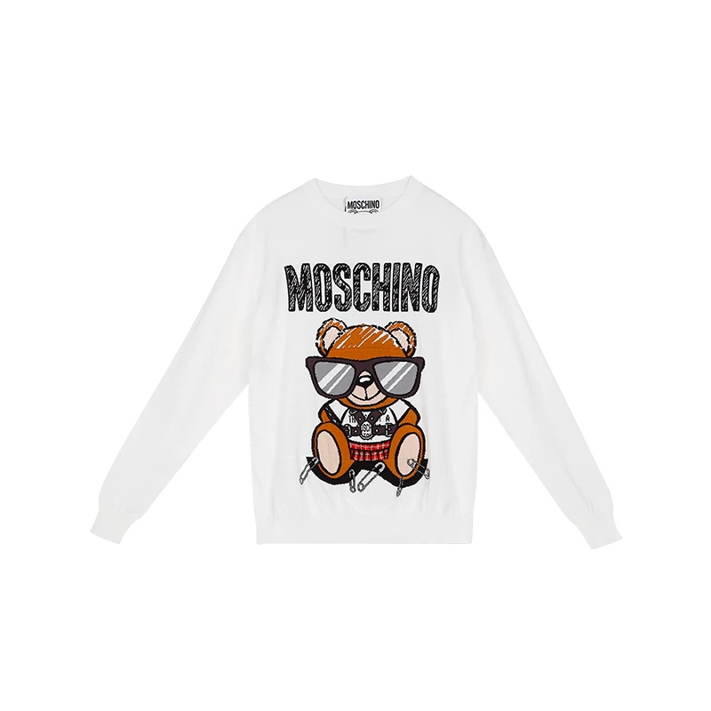 商品[国内直发] Moschino|MOSCHINO/莫斯奇诺 女士棉质白色泰迪熊长袖针织套衫 09305501 A1002 XS（清仓特价,价格¥1483,第1张图片