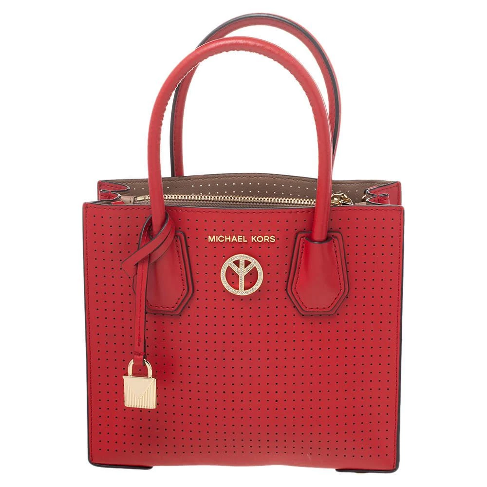 商品[二手商品] Michael Kors|Michael Kors Red Perforated Leather Mini Mercer Tote,价格¥1140,第1张图片