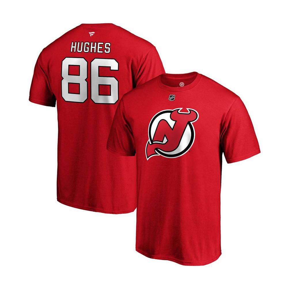 商品Fanatics|Men's Jack Hughes Red New Jersey Devils Authentic Stack Name and Number T-shirt,价格¥239,第1张图片