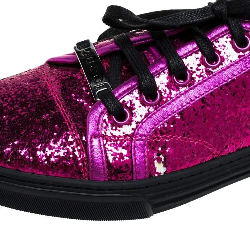 Gucci Metallic Pink Coarse Glitter And Leather Trim Low Top Sneakers Size 38 商品