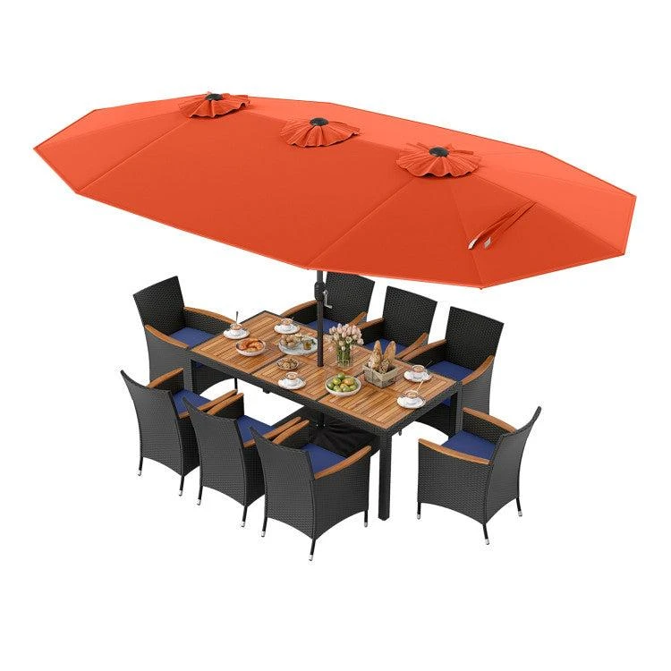 10 Piece Outdoor Patio Dining Set with 15 Feet Double-Sided Twin Umbrella 商品
