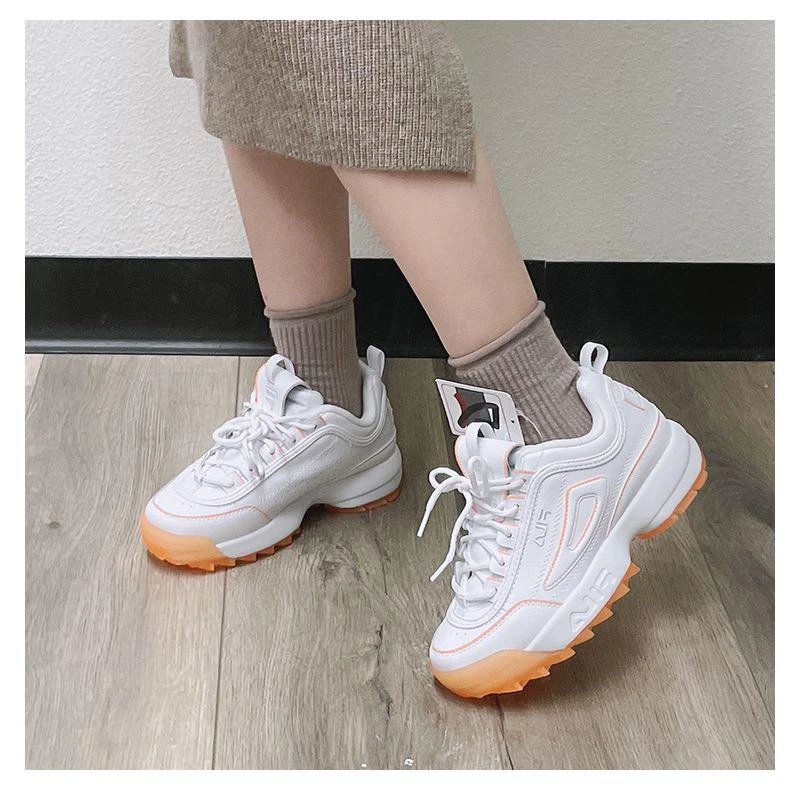 商品Fila|斐乐Fila 女鞋春夏休闲鞋复古增高运动老爹鞋 白色黄边,价格¥700,第13张图片详细描述