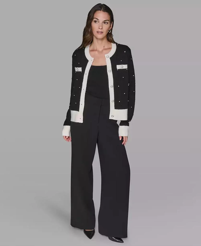 商品Karl Lagerfeld Paris|Petite Crew Neck Front-Button Cardigan Sweater,价格¥1024,第2张图片详细描述
