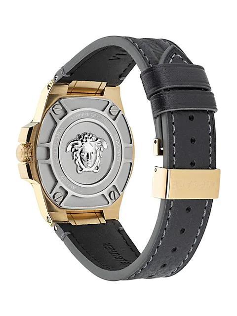 商品Versace|Greca Reaction Leather Strsp Watch,价格¥9554,第5张图片详细描述