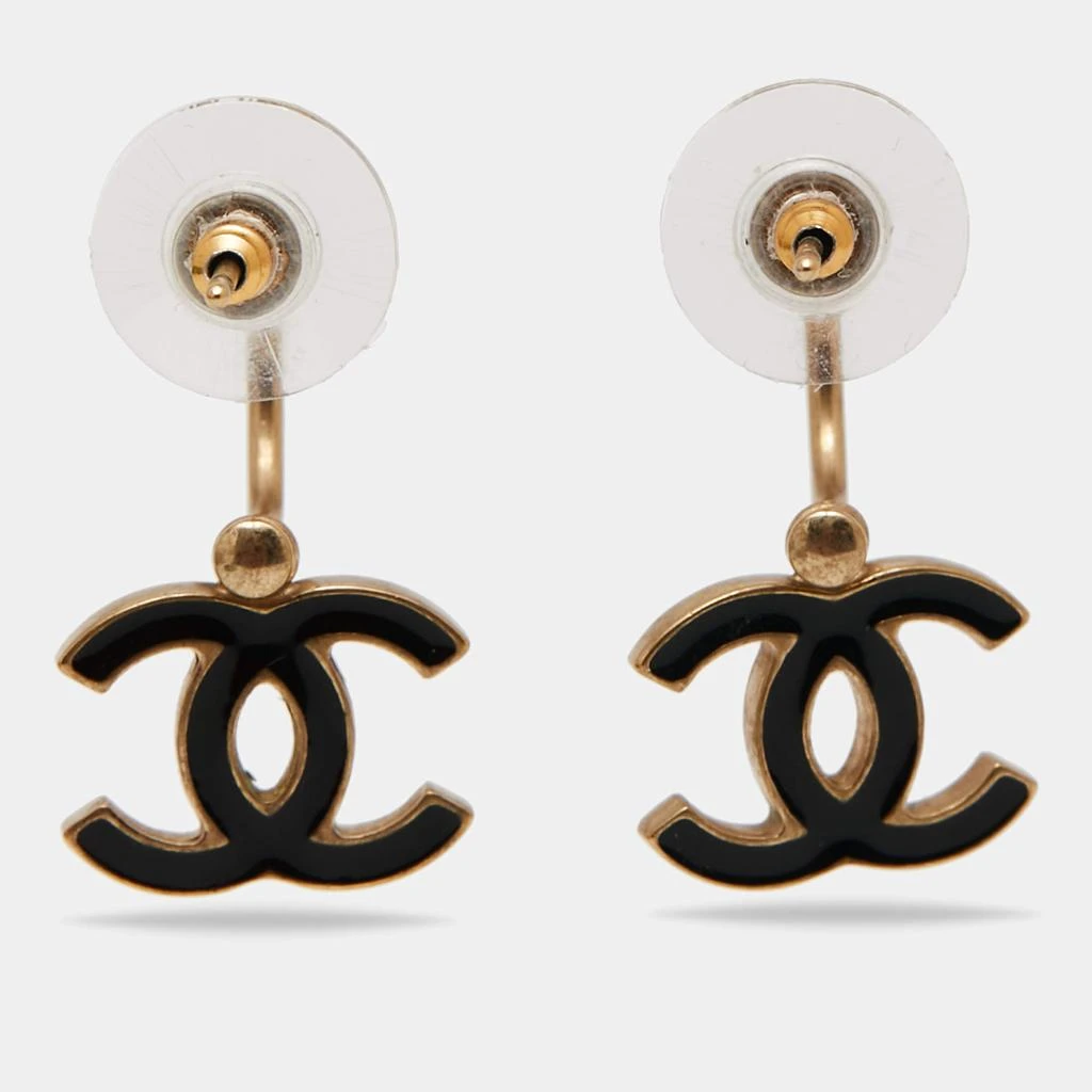 商品[二手商品] Chanel|Chanel Gold Tone Black Enamel CC Drop Earrings,价格¥4267,第3张图片详细描述