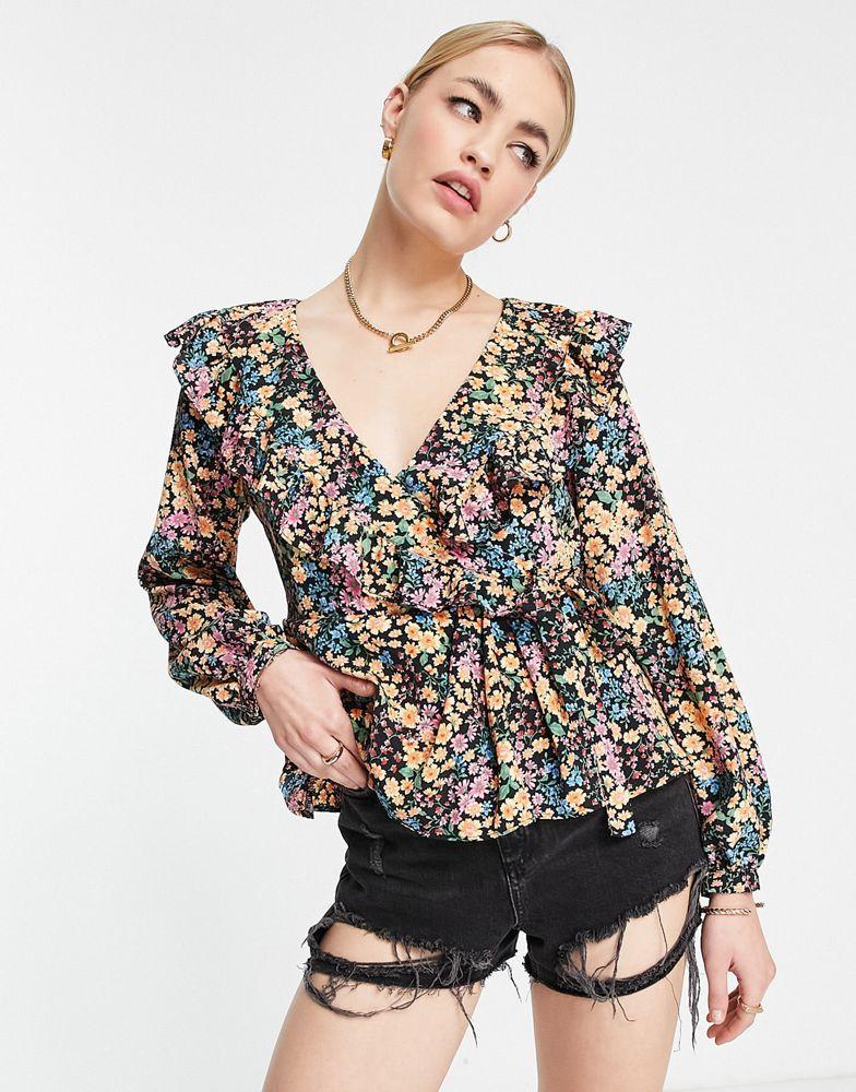 商品Topshop|Topshop floral wrap blouse in multi,价格¥116,第1张图片