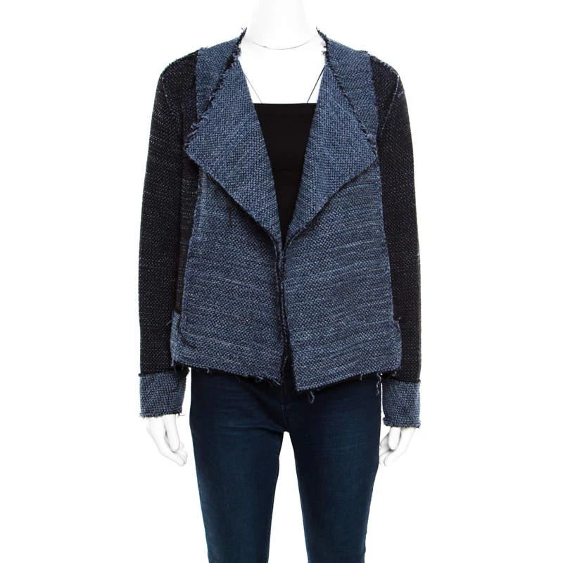 商品[二手商品] Derek Lam|10 Crosby Derek Lam Navy Blue and Black Textured Raw Trim Detail Open Front Jacket S,价格¥1114,第1张图片