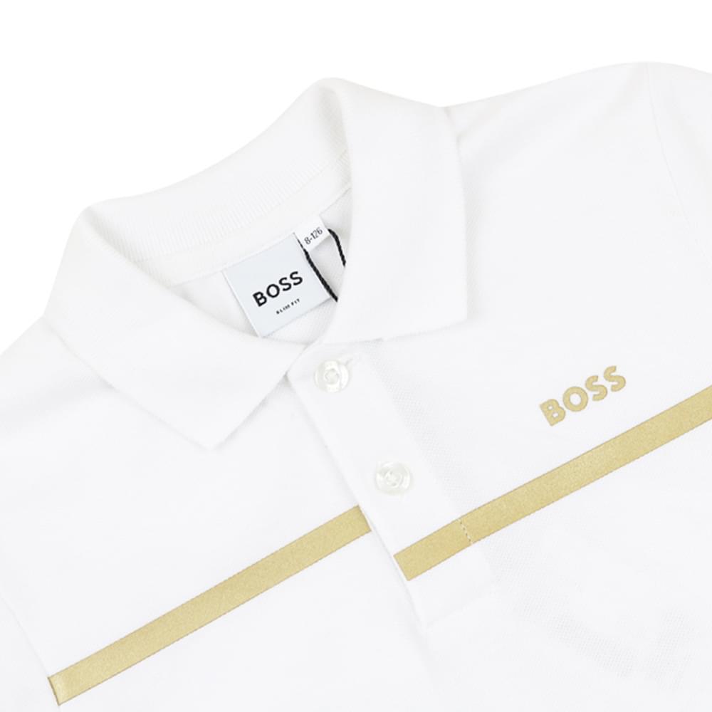 White Short Sleeve Gold Logo Polo Shirt商品第2张图片规格展示