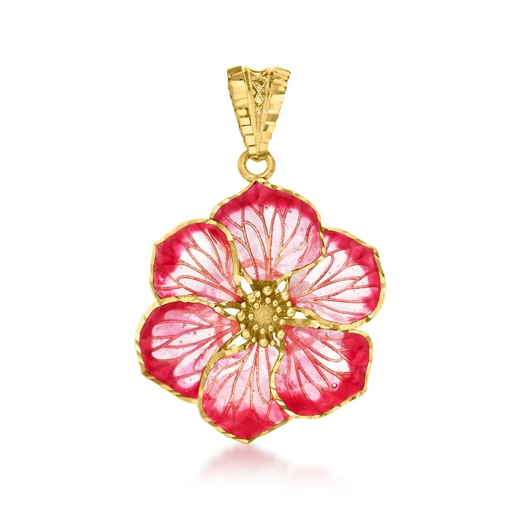 商品Ross-Simons|Italian Pink Enamel Flower Pendant in 18kt Yellow Gold,价格¥1995,第1张图片