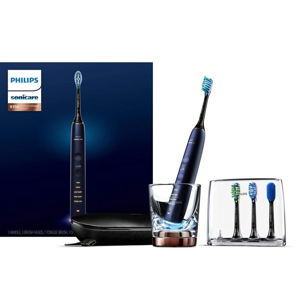 商品Philips Sonicare|Philips Sonicare DiamondClean Smart 9750 Rechargeable Electric Power Toothbrush, Lunar Blue, HX9954/56,价格¥2887,第1张图片