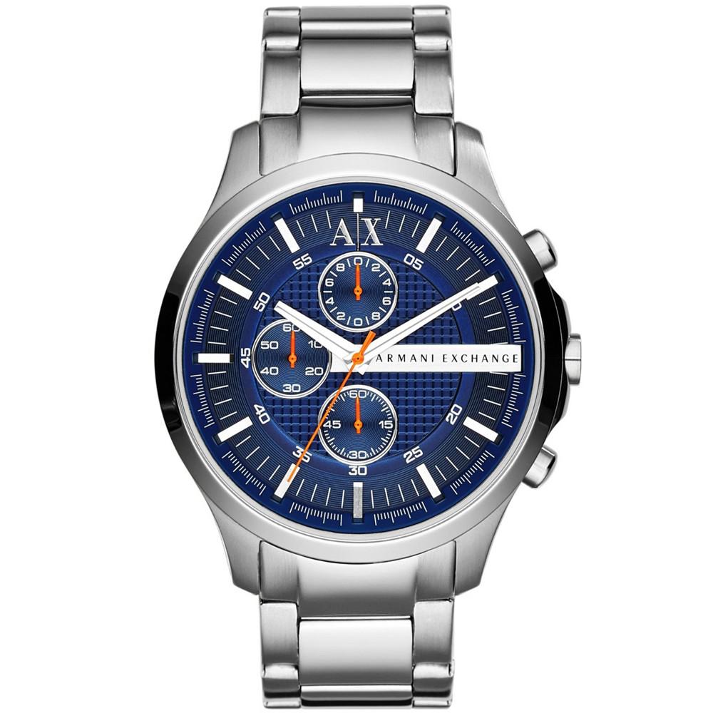 Men's Chronograph Silver Tone Stainless Steel Bracelet Watch 46mm商品第1张图片规格展示