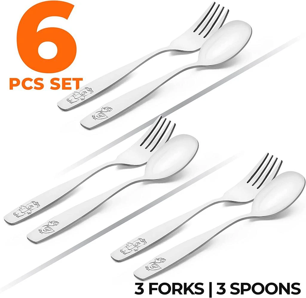 Zulay Kitchen Child and Toddler Silverware Set for Self Feeding (3 Spoons & 3 Forks) 2