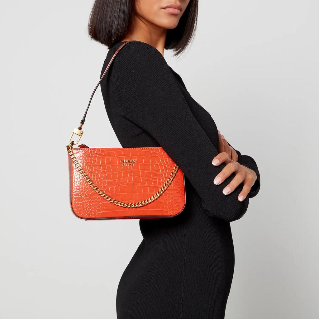 商品GUESS|Guess Women's Katey Croc Mini Top Zip Shoulder Bag - Flame,价格¥920,第4张图片详细描述
