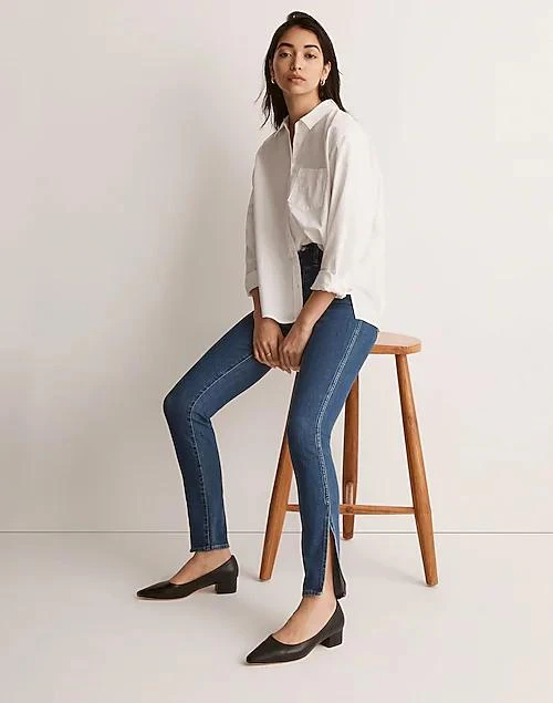 商品Madewell|11" High-Rise Roadtripper Supersoft Skinny Jeans in Medium Indigo Wash: Slit-Hem Edition,价格¥301,第1张图片