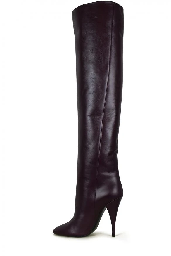 商品Yves Saint Laurent|Luxury shoes for women saint laurent kiki thigh high in burgundy leather,价��格¥7109,第5张图片详细描述