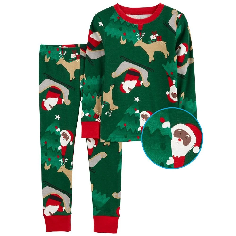 商品Carter's|Baby Green Santa Christmas Print Snug Fit Pajama, 2 Piece Set,价格¥45,第2张图片详细描述
