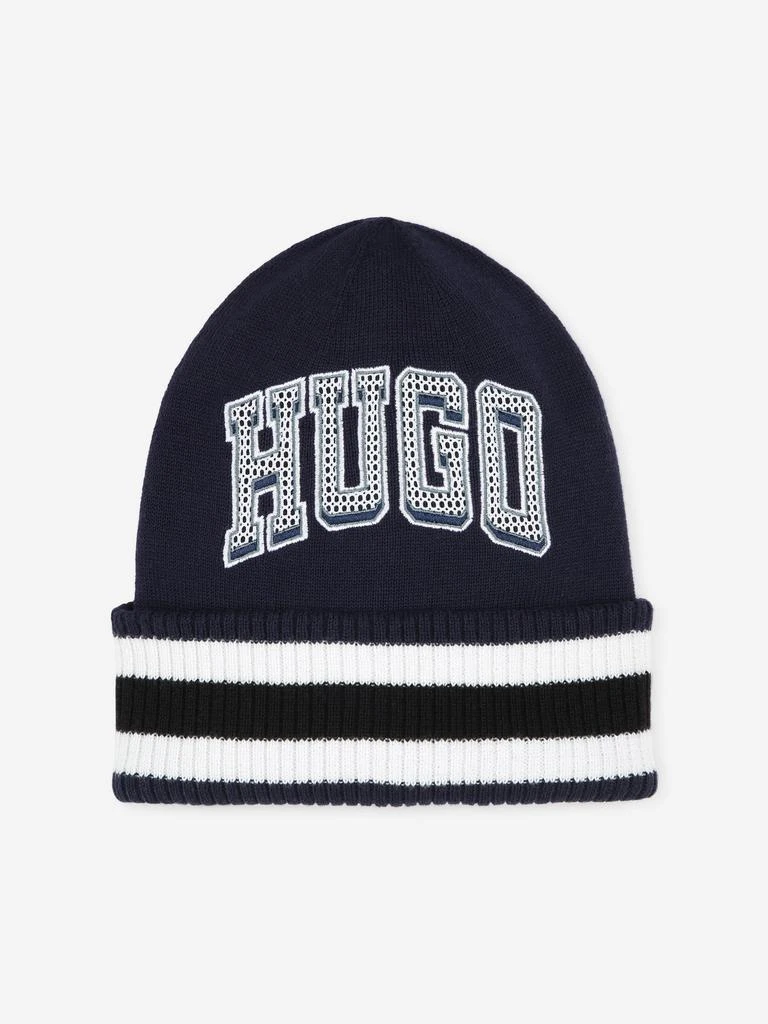 商品Hugo Boss|Hugo Boys Logo Beanie Hat in Blue,价格¥377,第1张图片