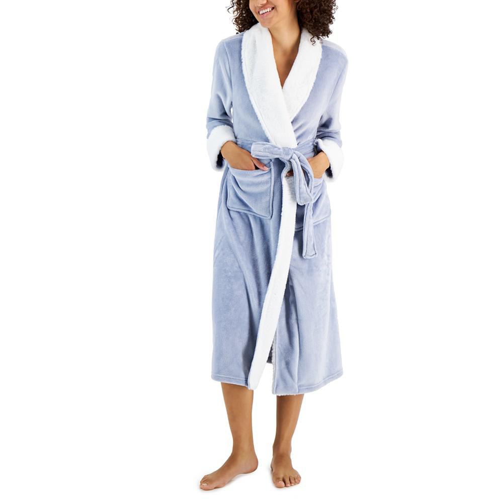 Women's Plush Faux-Fur Trim Long Wrap Robe, Created for Macy's商品第1张图片规格展示