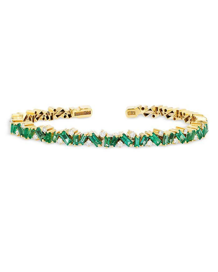 商品Suzanne Kalan|18K Yellow Gold Fireworks Emerald Baguette & Diamond Frenzy Cuff Bangle Bracelet,价格¥71756,第1张图片