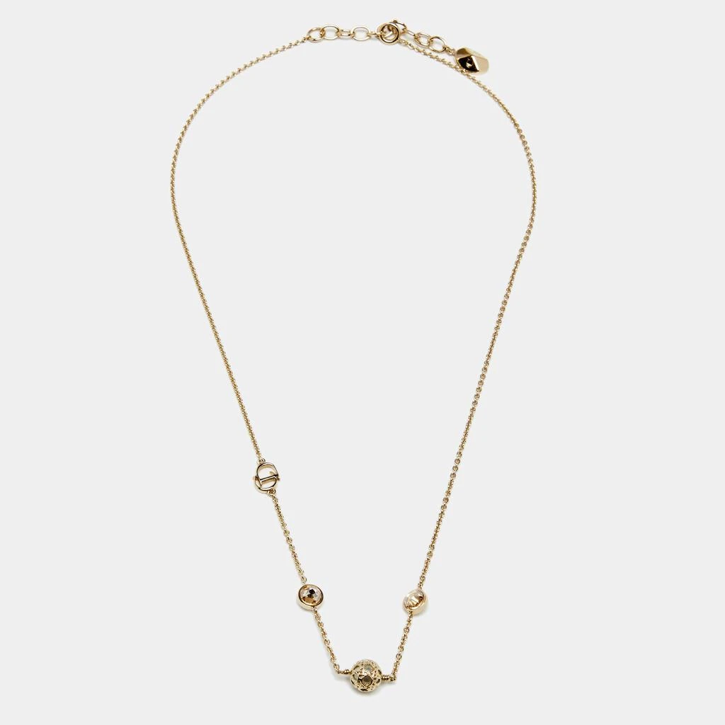 商品[二手商品] Dior|Dior Gold Tone Secret Cannage Faux Pearl Crystal Station Necklace,价格¥2514,第2张图片详细描述