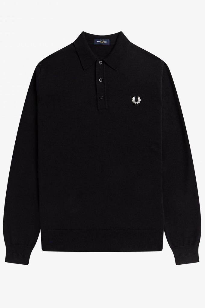 Fred Perry K4535 - Long Sleeve Knitted Shirt in Black商品第1张图片规格展示