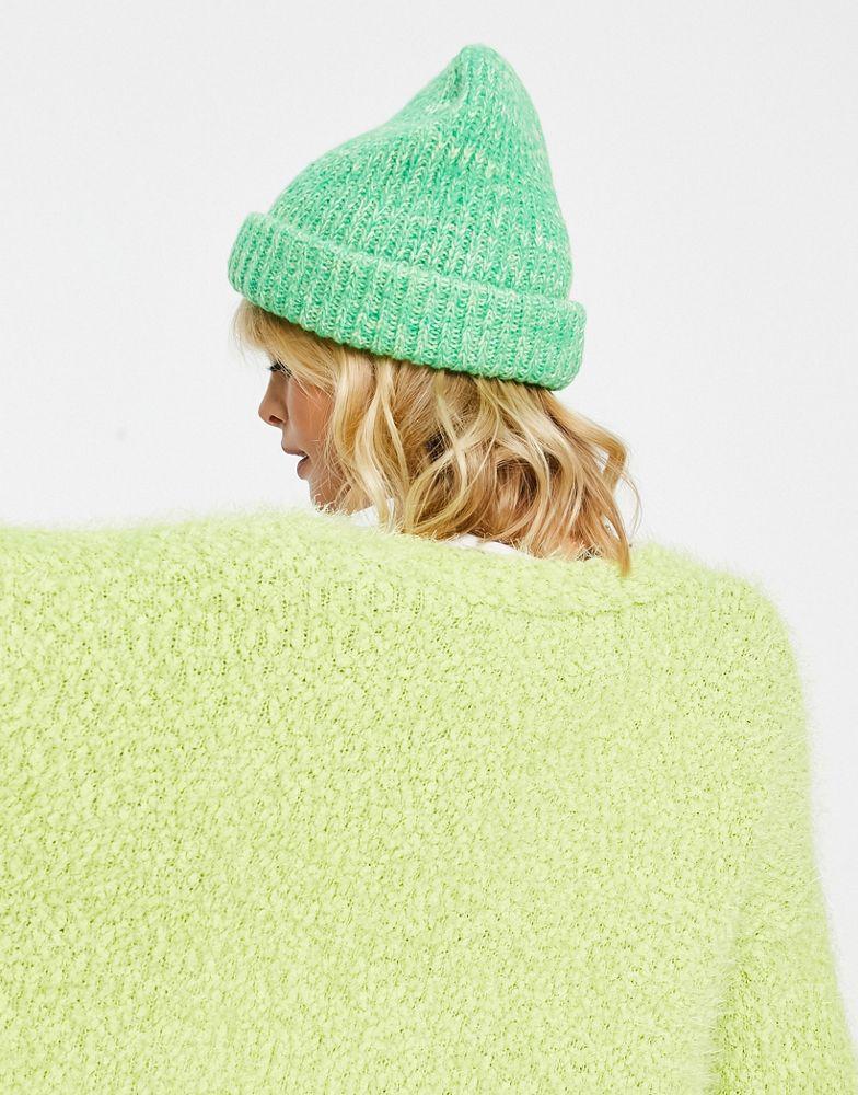 Topshop ribbed marl beanie in green商品第2张图片规格展示