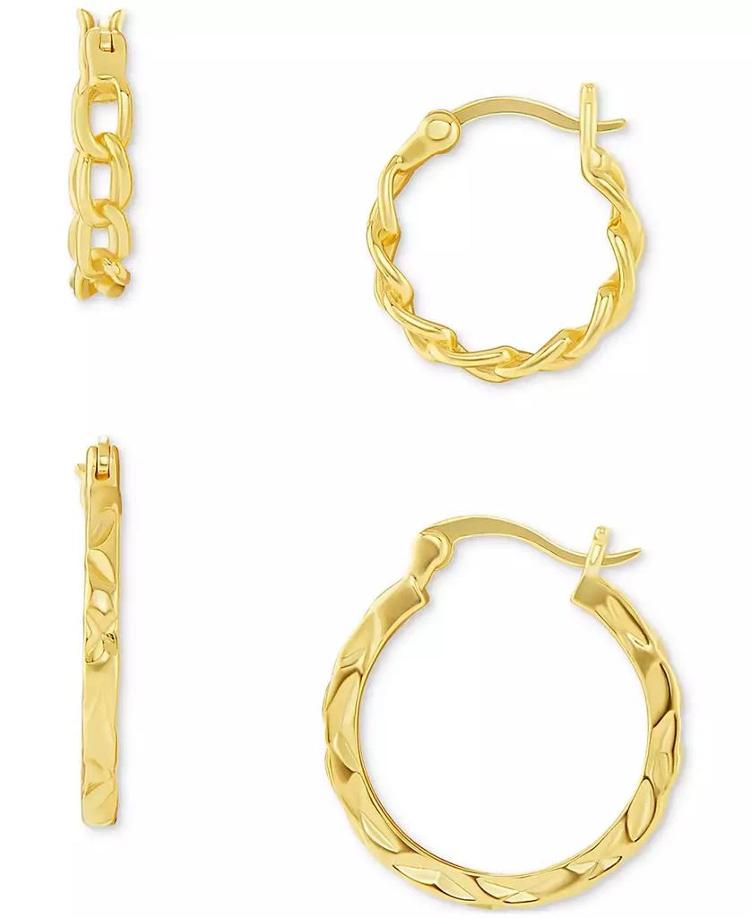 商品Macy's|Polished Braided & Diamond-Cut Hoop Earrings Set in 18k Gold over Sterling Silver, Created for Macy's,价格¥188,第1张图片