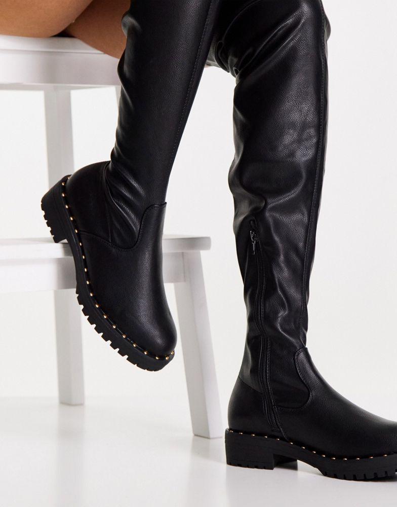 商品ASOS|ASOS DESIGN Petite Kally flat over the knee boots in black,价格¥166,第5张图片详细描述