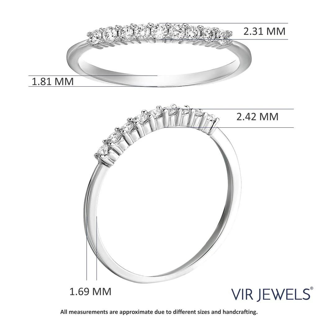 商品Vir Jewels|1/3 cttw Diamond Wedding Band 14K White or Yellow Gold 9 Stones Prong Set Round,价格¥3217,第4张图片详细描述