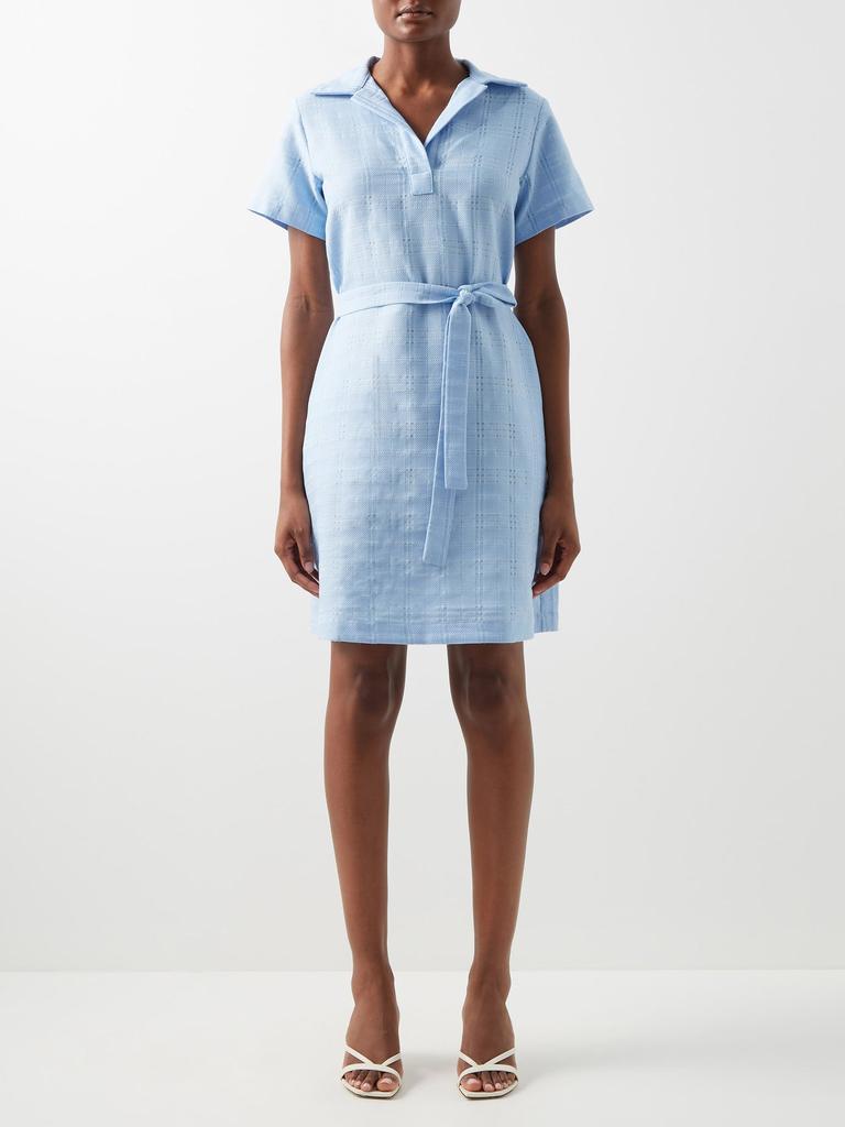 Ajoure-pique cotton belted shirt dress商品第1张图片规格展示