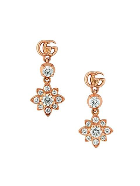 Gucci Flora 18K Rose Gold & Diamond Drop Earrings商品第1张图片规格展示