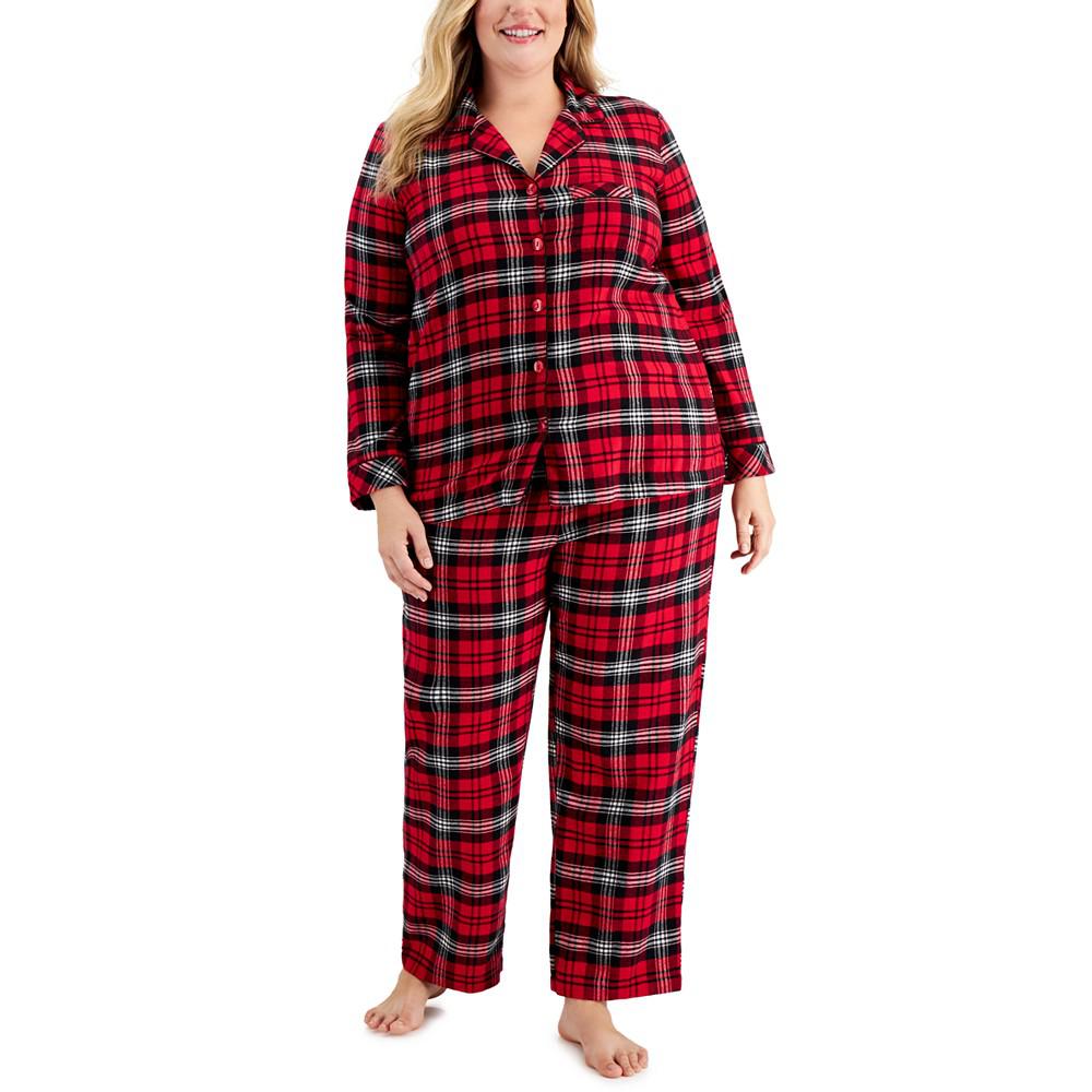 Plus Size Cotton Flannel Pajamas Set, Created for Macy's商品第1张图片规格展示