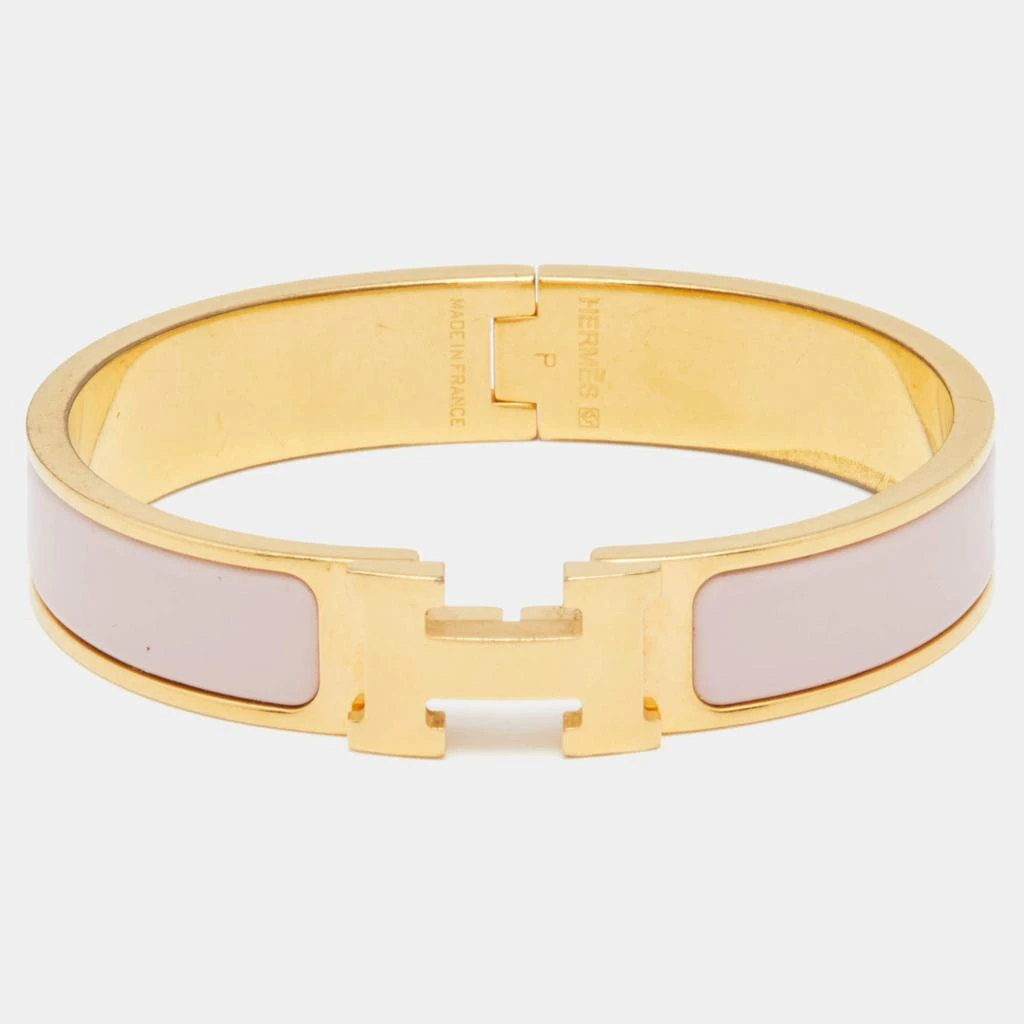 商品[二手商品] Hermes|Hermes Clic H Nude Pink Enamel Gold Plated Narrow Bracelet PM,价格¥3866,第1张图片