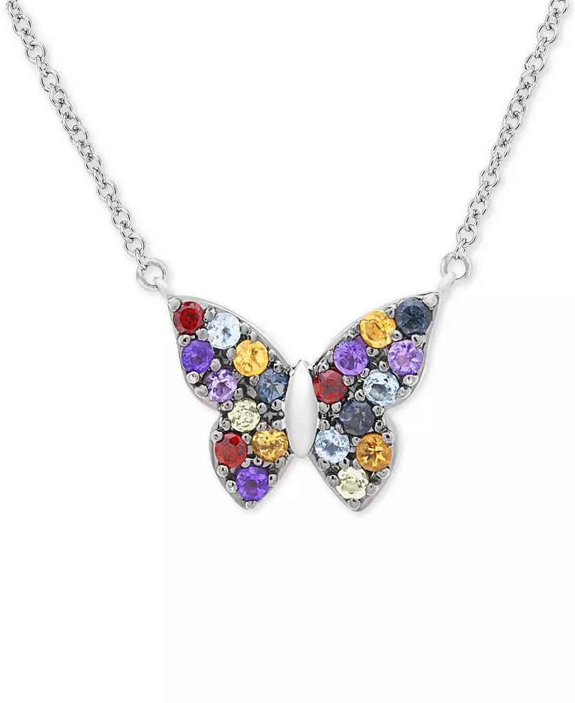 商品Macy's|Multi-Gemstone Butterfly 17" Pendant Necklace (7/8 ct. t.w.) in Sterling Silver,价格¥786,第1张图片