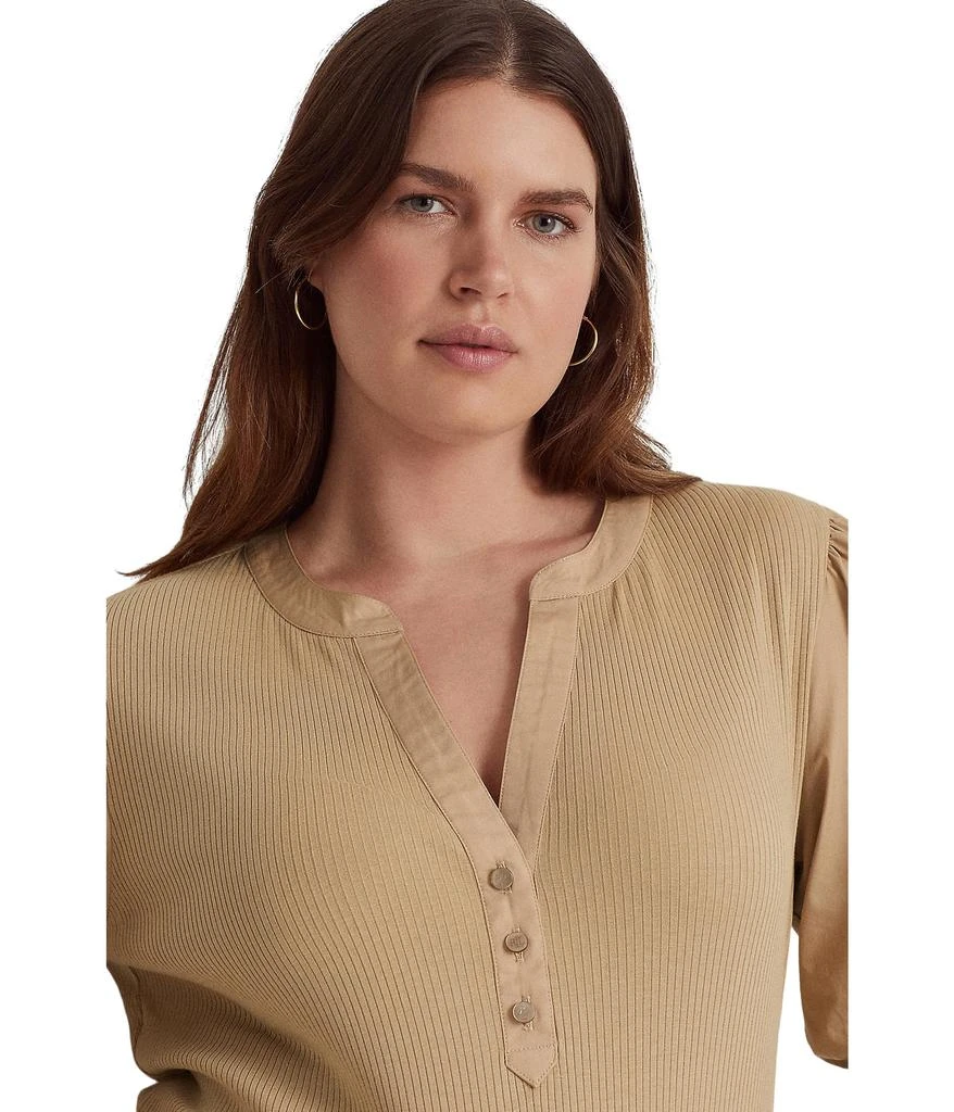 商品Ralph Lauren|Plus Size Puff Sleeve Cotton Blend Henley Tee,价格¥750,第3张图片详细描述