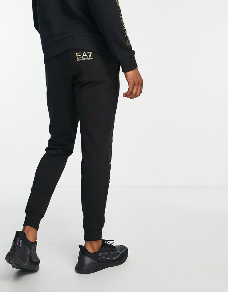 Armani EA7 large gold side logo joggers in black商品第2张图片规格展示