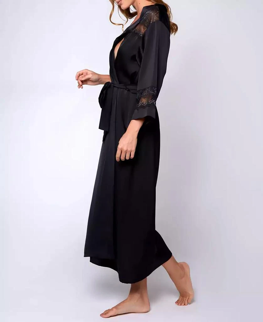 商品iCollection|Women's Silky Stretch Satin Long Robe with Lace Trims,价格¥642,第3张图片详细描述