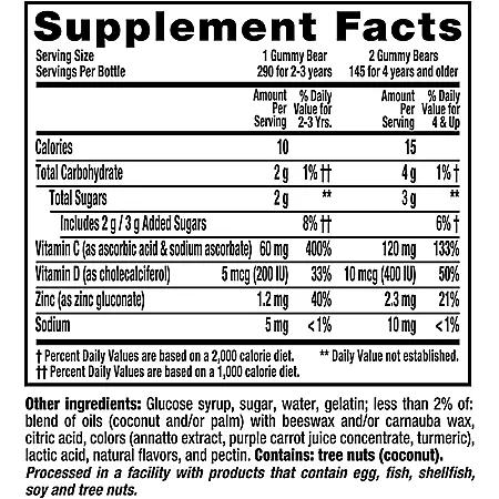 L'il Critters Kids' Immune C Plus Zinc and Vitamin D Gummy Bears (290 ct.)商品第2张图片规格展示