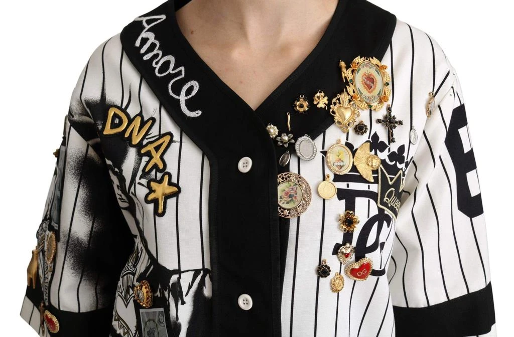 商品Dolce & Gabbana|Dolce & Gabbana White and black Blouse Cotton Crystal Charms Amore Shirt,价格¥16634,第5张图片详细描述