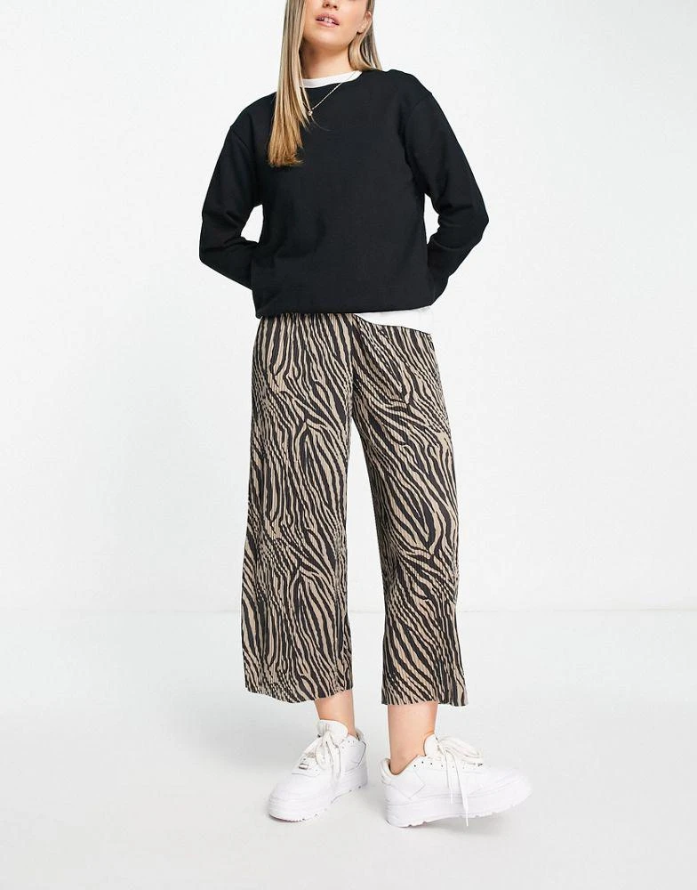 商品ASOS|ASOS DESIGN plisse wide leg trouser culottes in animal,价格¥191,第1张图片