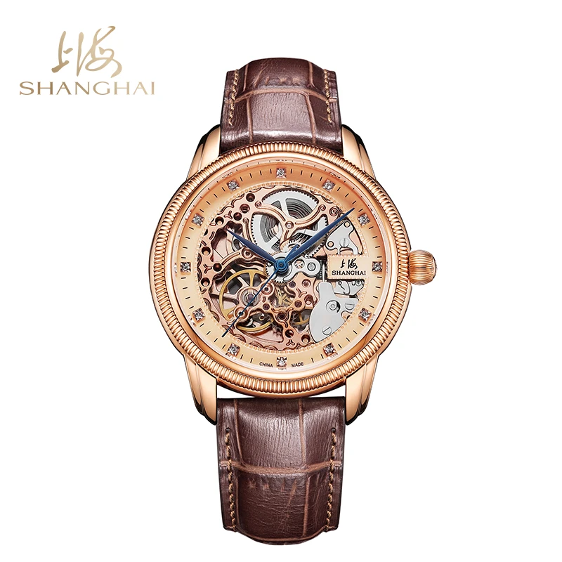 商品[国内直发] SHANGHAI WATCH|国民系列 镂空透底镶钻时尚男士腕表,价格¥1277,第1张图片