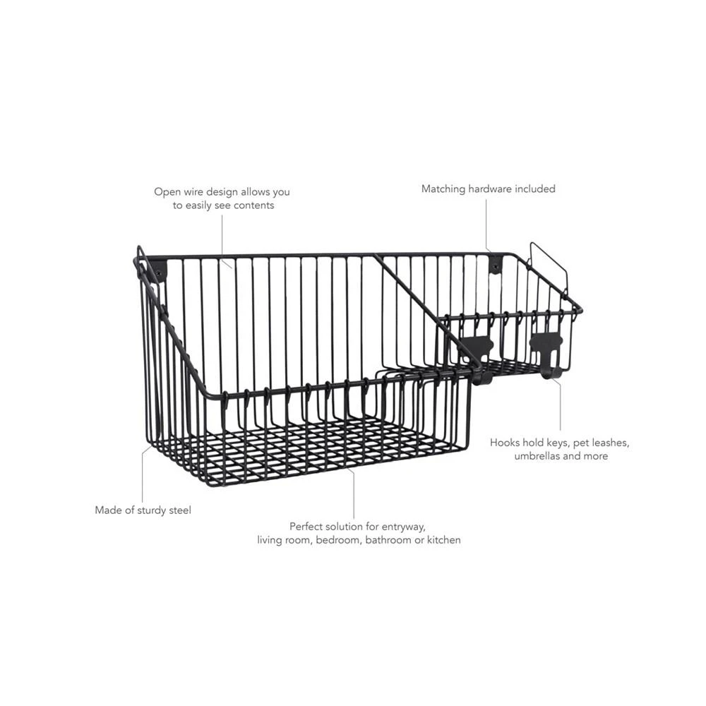 商品Spectrum|Finley Wall Mount Double Storage Bin with Hook Station,价格¥291,第4张图片详细描述