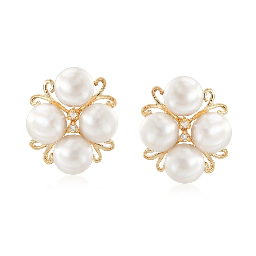 商品Ross-Simons|6-6.5mm Cultured Pearl Cluster Earrings With Diamond Accents in 14kt Gold,价格¥4464,第1张图片